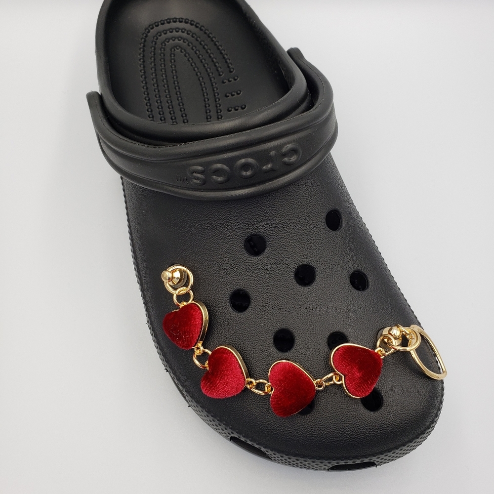 Red Velvet Hearts Bling Croc Shoe Chains Charm NEW - Picture 2 of 6
